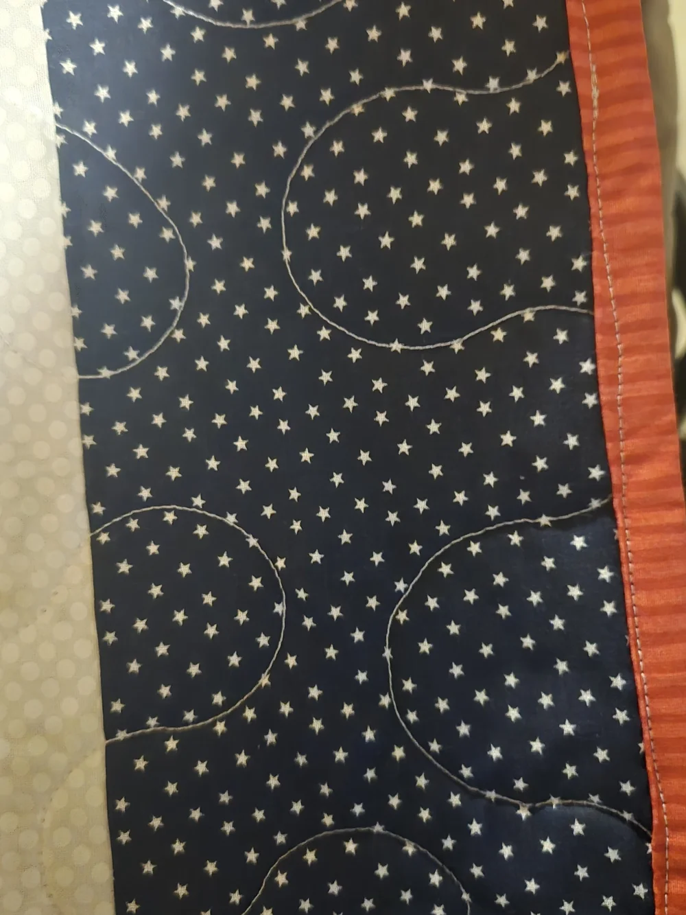 Handmade Coastal Patchwork Quilt Throw - White & Navy with Orange Accents